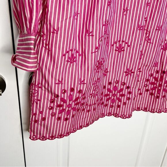 Scotch & Soda Embroidered Shirt Dress Striped Pink White  Anthropologie Size S - Picture 10 of 11